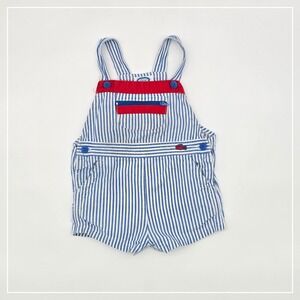 Vintage IZOD Lacoste Blue White Stripe Shortalls Romper Baby Kids Size 6 Months